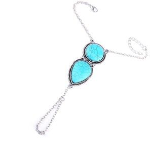 Turquoise Stone Silver Hand Chain Bracelet - Fashion Jewelry